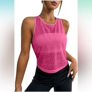 OYOANGLE Women's Sheer Open Back Sports Tank Top